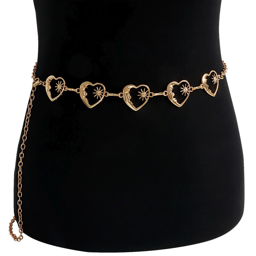 Zac's Alter Ego - Heart Moon & Star Charm Chain Taille riem - Goudkleurig